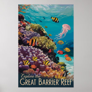 Affiche Grande Barrière de Corail Queensland Voyage Art Ré