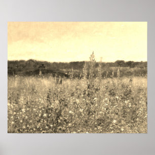 Affiche Grande botanique vintage or champêtre floral verdu