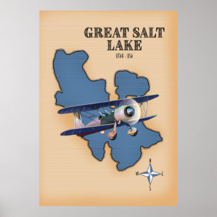 Affiche Grande carte de style vintage du lac Salé Utah