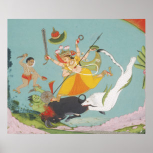 Affiche Grande Déesse Durga Tuant le Démon Buffle