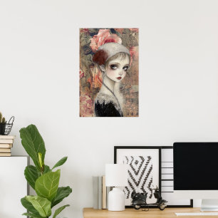 Affiche Grande fille victorienne gothique et fleurs