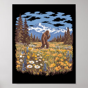 Affiche grande fleur de marguerite de Bigfoot forêt vintag