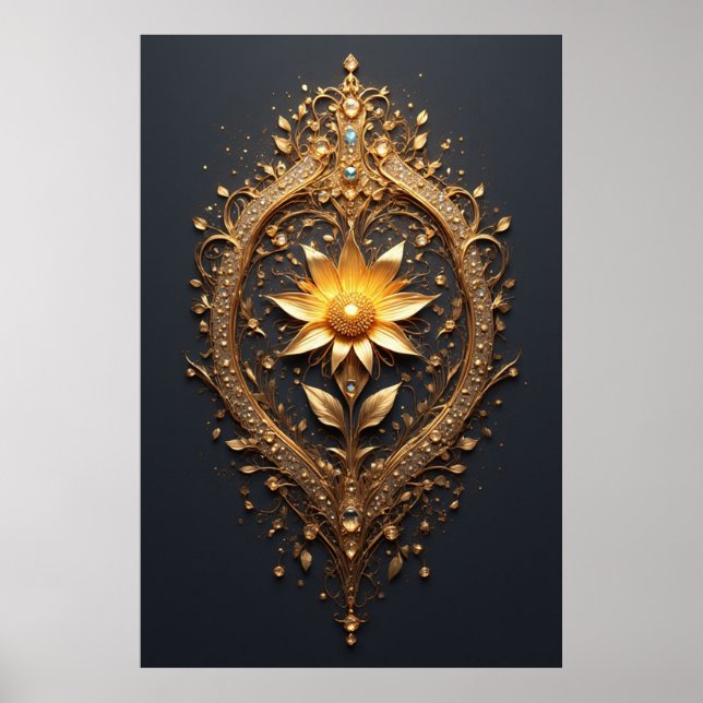 Affiche Grande Fleur Métallique Luxueuse pour Maison Moder (Devant)