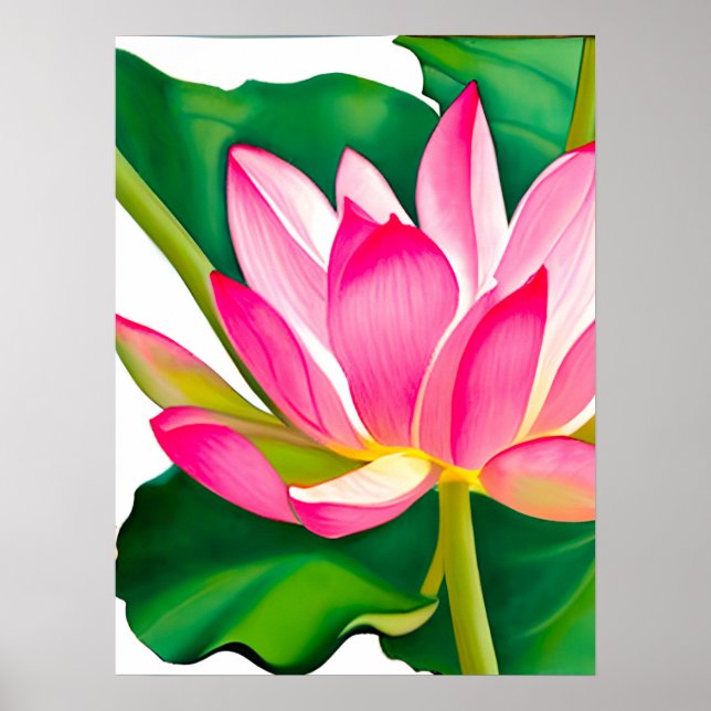 Affiche Grande Lit d'eau rose avec Feuilles vert émeraude (Devant)