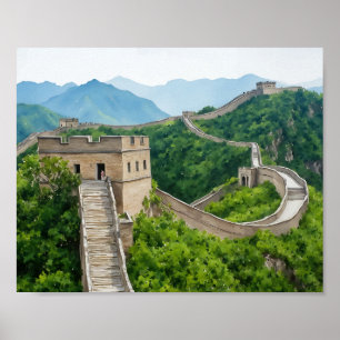 Affiche Grande Muraille de Chine aquarelle Art Imprimer