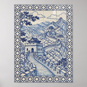 Affiche Grande Muraille de Chine Bleu Art Azulejo Portugai
