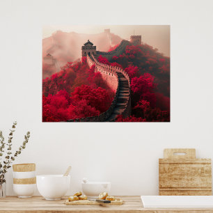 Affiche Grande Muraille de Chine en automne - Rouge Pittor