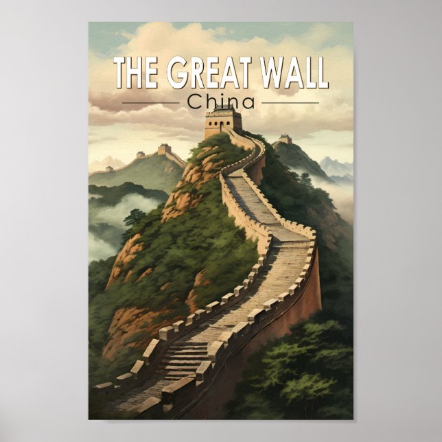 Affiche Grande Muraille de Chine Travel Art Vintage (Devant)