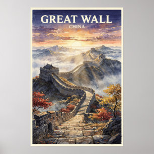 Affiche Grande Muraille de Chine Voyage Vintage