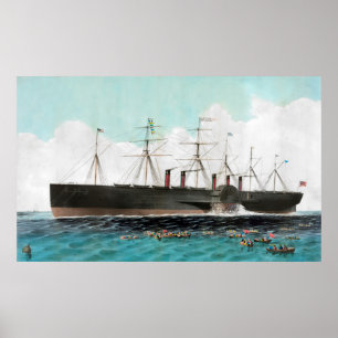 Affiche Grande peinture orientale de bateau à vapeur du