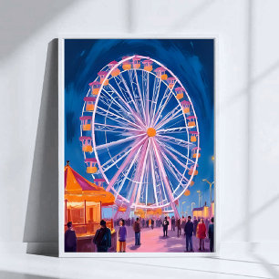 Affiche Grande roue Carnaval de la promenade Aquarelle
