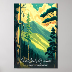 Affiche Grande Smoky Mountains illustration de voyage vint