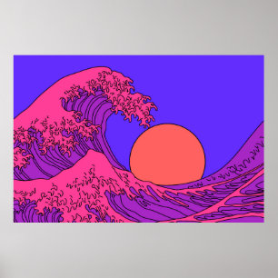 Affiche Grande vague dans le style Vaporwave Pop Art. Affi