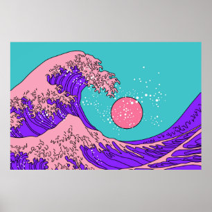 Affiche Grande vague dans le style Vaporwave Pop Art. Affi