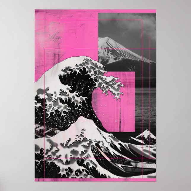 Affiche Grande Vague de Kanagawa Revisitée Rose (Devant)