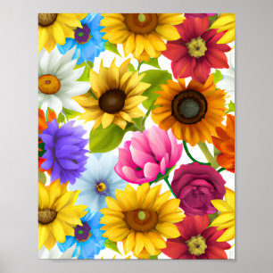 Affiche Grandes fleurs colorées botaniques