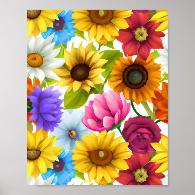 Affiche Grandes fleurs colorées botaniques (Devant)