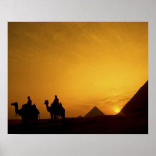 Affiche Grandes pyramides de Gizeh, Egypte au coucher du s