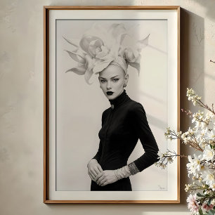 Affiche Grandeur in Bloom : Mode monochrome sculpturale