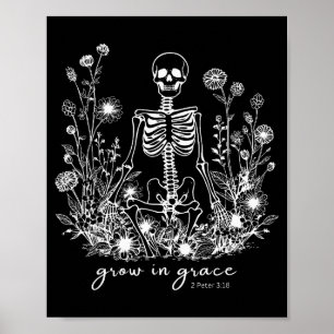 Affiche Grandir dans la grâce florale squelette chrétien r