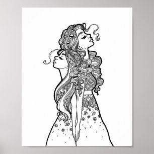 Affiche Grandir ensemble - Mère Fille Ligne Portrait d'art