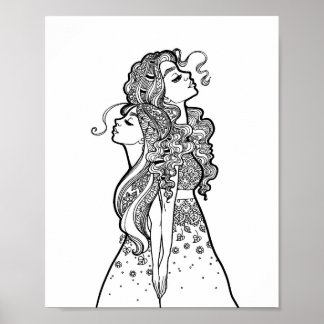 Affiche Grandir ensemble - Mère Fille Ligne Portrait d'art