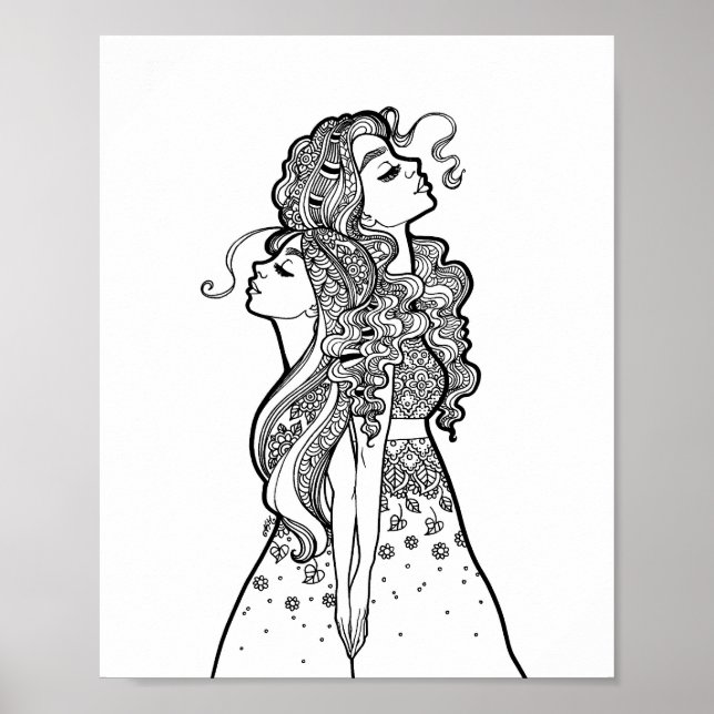 Affiche Grandir ensemble - Mère Fille Ligne Portrait d'art (Devant)