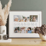 Affiche Grandma 7 Photo Grandchildren Collage Imprimer<br><div class="desc">Créez un doux souvenir mariage pour une grand-mère bien-aimée avec ce montage photo. Customisez avec sept photos. "GRANDMA" apparaît dans le centre en lettres grises douces avec les noms de ses petits-enfants,  ou un message personnalisé,  superposé. Parfait pour les anniversaires,  la fête des mères ou la fête des grands-parents.</div>