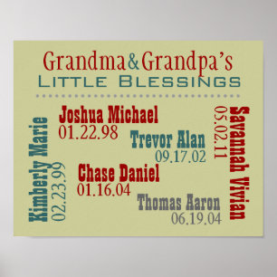 Affiche Grandma and Grandpa's Grandkids Names Birthdays