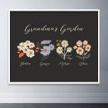 Affiche Grandma Flower Garden Custom 4 Nom Vintage Floral<br><div class="desc">Fleur de Jardin et Petits-Enfants Nom Oreillers de Jeu Personnalisé est un mélange délicieux de charme vintage et de chaleur personnalisée. Ce coussin sur mesure est l'ajout parfait au refuge de n'importe quelle grand-mère, apportant la beauté d'un jardin botanique directement dans sa maison. Doté d'une magnifique illustration de fleurs vintages...</div>