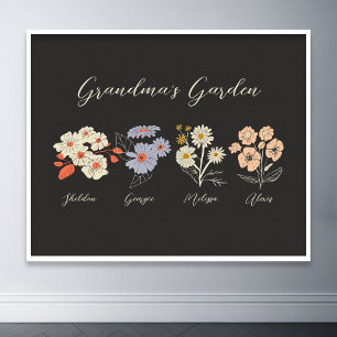Affiche Grandma Flower Garden Custom 4 Nom Vintage Floral