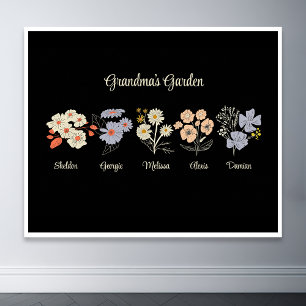 Affiche Grandma Flower Garden Custom 5 Nom Vintage Floral