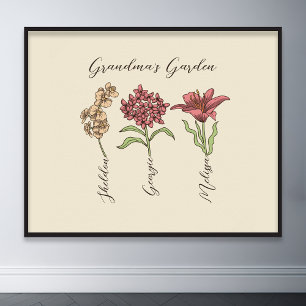 Affiche Grandma's Garden Flower 3 Grandkids Nom Floral