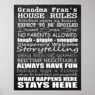 Affiche Grandma's House Rules - Chalkboard - Customize!!