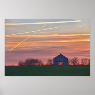 Affiche Grange du vieux Kentucky au lever du soleil