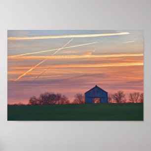 Affiche Grange du vieux Kentucky au lever du soleil