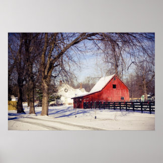 Affiche Grange rouge dans la neige