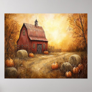 Affiche Grange rustique d'automne