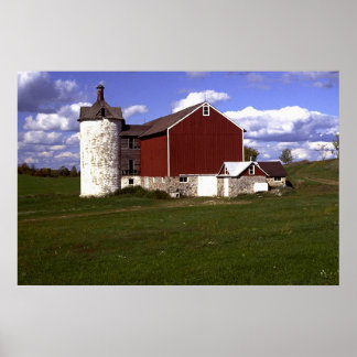 Affiche Grange Wisconsin avec Silo en brique