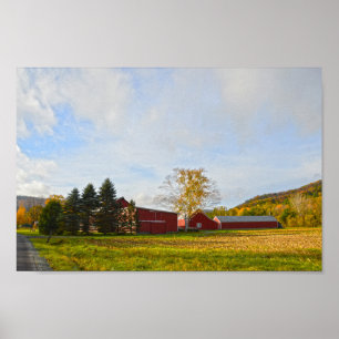 Affiche Granges rouges du Vermont en automne