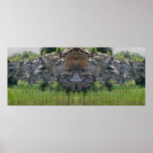 Affiche Granite Rock Cliff Cattails Pond Mirror Abstrait