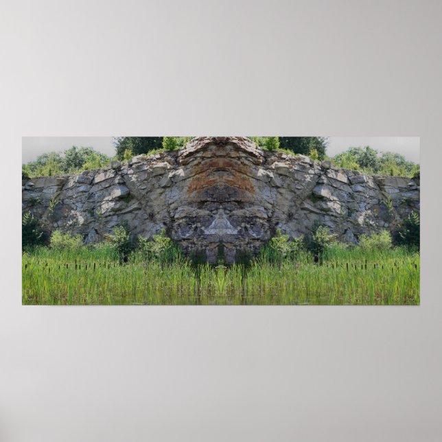 Affiche Granite Rock Cliff Cattails Pond Mirror Abstrait (Devant)