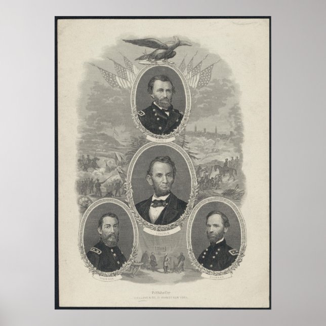 Affiche Grant, Lincoln, Sheridan, Sherman (Devant)