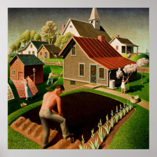Affiche Grant Wood - Printemps en ville, peinture d'art