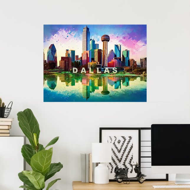 Affiche Graphe Art Dallas Skyline Vibrant (Bureau à domicile)