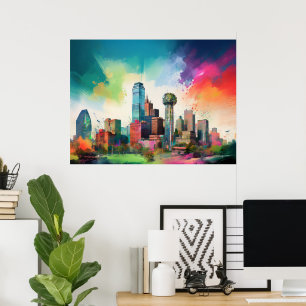 Affiche Graphe art de la skyline vibrante de Dallas