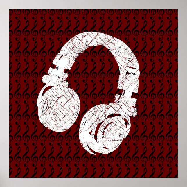 Affiche graphic headphone with g-clefs (Devant)