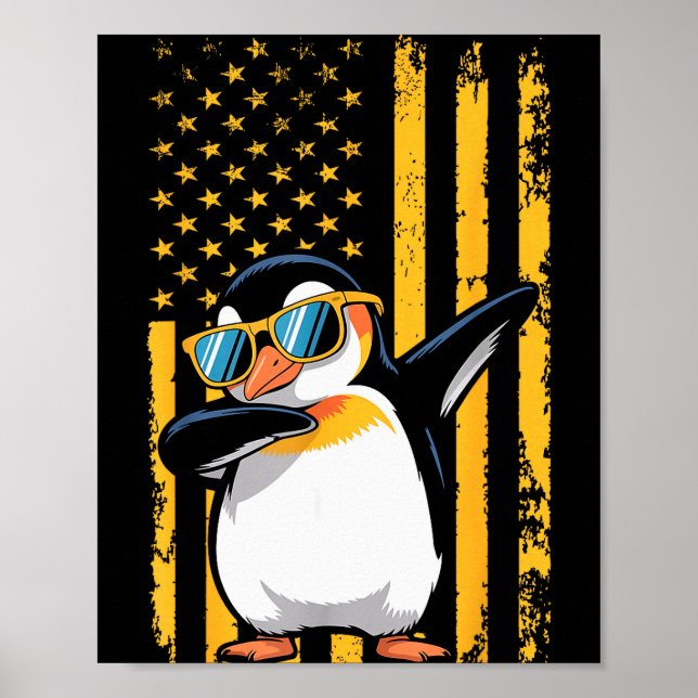 Affiche Graphic Penguin Retro American Flag Funny Penguin  (Devant)