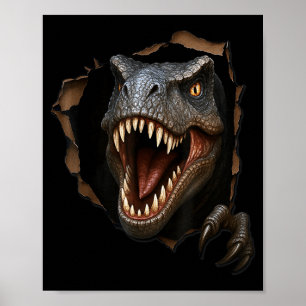 Affiche Graphique 3D drôle de dinosaure raptor tissu déchi