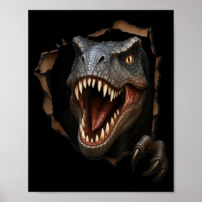 Affiche Graphique 3D drôle de dinosaure raptor tissu déchi (Devant)